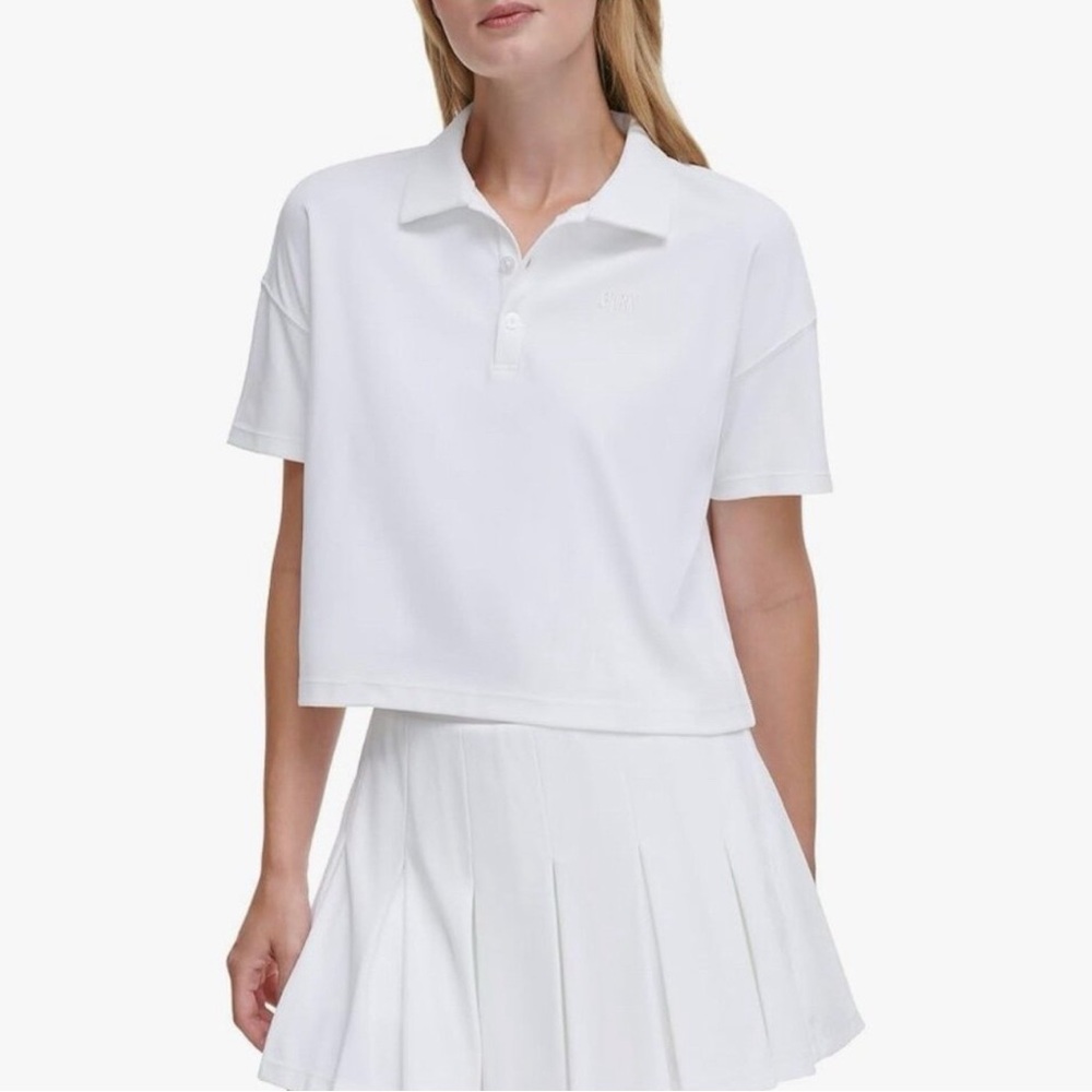 Gorgeous DKNY sports  tech pique crop polo white cropped t-shirt, small